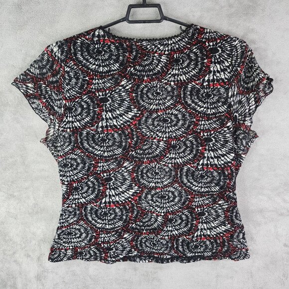 Woman Style & Co Top Shirt V-Neck Short Sleeve Red & Black Abstract Pattern 3X - Picture 8 of 11